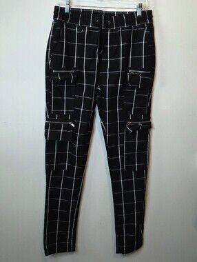 Hot Topic Black & White Grid Cargo Pants Size Medium Goth Punk Emo Skater Street